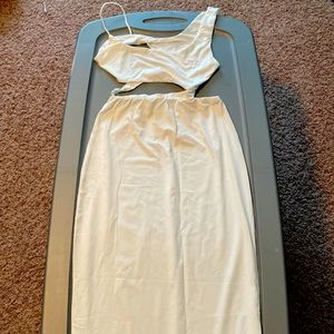 White, Womens long skirt 2 piece set with halter top